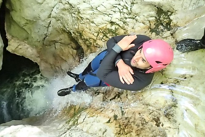 CANYONING in Susec from Bovec, Families welcome, photo service - Safety briefing for sliding and jumping, not guesswork