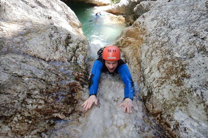 Canyoning in Susec Gorge from Bovec - World War I ruins inside the canyon gives context to the scenery