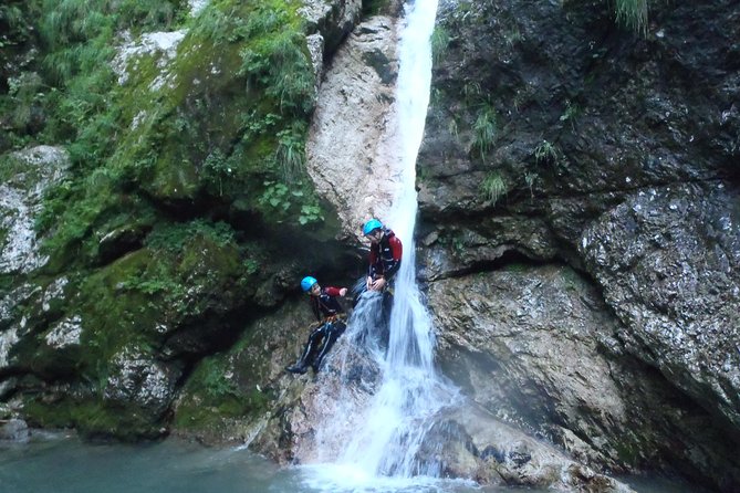 Family Canyoning In Soca Valley - Near the End: Higher Jumps and a Rope Rappel